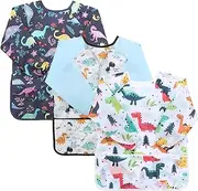 Zuimei 3 Pack Kids Art Smock Toddler Children Painting Apron Age 3-8,Waterproof Artist Painting Aprons Long Sleeve with 3 Pockets for Painting, Cooking, Crafts, Clay