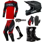 O'Neal Shocker Red motocross gear Jersey Pants Gloves Boots Helmet Set