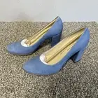 ECCO Women's Shape 75 Block Heel Pump Shoes Retro Blue Suede Size 10-10.5 Flaws