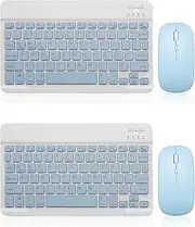 2 Pack Bluetooth Keyboard and Mouse Combo Rechargeable Portable Wireless Keyboard Mouse Set for Apple iPad iPhone iOS 13 and Above Samsung Tablet Phone Smartphone Android Windows (10 inch Blue)