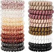 79STYLE Spiral Hair Ties 24pcs No Crease Clear Brown Coil Hair Ties Spiral Ponytail Holders Coils Scrunchies Plastic Phone Cord Hair Bands for Women Girls (Neutral Colors-Large Size)