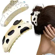 2 Pack Cute Spotted and Rhinestone Claw Clips - Large Non-slip Hairpins, Strong Hold for Women and Girls with Thick or Thin Hair (2 Styles)