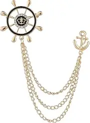 [Zeayebsr] Pin men's suit, tie pins for men, Knighthood golden anchor wheel double tassel chains brooch lapel pin/suit/jacket, brooch metal badge clothing accessories
