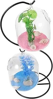 VERDANVERSE 1 Set Decorative Hanging Glass Fish Bowl with Iron Holder Stylish Aquarium for Betta Fish for Home Decor