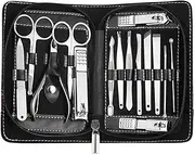 Lancoon Manicure Set, Professional Pedicure Kit 15 in 1 Nail Clippers Stainless Steel Toenail Cutter Fingernail Care Grooming Tools for Men Women, Comes with a Portable Leather Bag