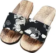 [GHYUB] Slippers for Woman Outdoor Summer,Men Japanese Wooden Geta Sandals for Woman Indoor Open Toe,Summer Beach Slippers Floral Thong Sandals Flat Heel Sandals Bottom Eva Anti-Slip Platform Shoes