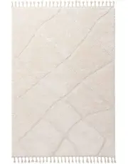 [Miss Amara] Calypso Textured Tribal Tassel Rug in Ivory Cream
