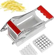 Potato Chipper French Fry Cutter with 2 Easily Replaceable Blades Stainless Steel Potato Slicer Fast Cutting Potato Chip Cutter Dicer Multifunction Vegetable Fruit Chipper for Potato Onion (red)