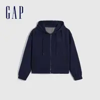 在飛比找momo購物網優惠-【GAP】女裝 Logo牛仔拼接連帽外套-海軍藍(84093