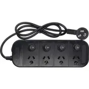 Jackson PT1814 Indivdual Swicth 4 Outlet 175J Surge Protected Power Board Black