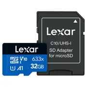 Lexar 633x MicroSD Memory Card w Adaptor - 32GB