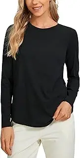 [CRZ YOGA] Pima Cotton Workout Long Sleeve Shirts for Women Athletic Lightweight Yoga Tops Casual Plain T-Shirt