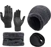 [Generic] Neck Warmer Beanie Hat Winter Hat Scarf Touch Screen Gloves Set AD00920Neck Warmer Touch Screen Gloves Set with Warm Lining for Cold Weather