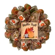 Hello Fall Gnome Handmade Deco Mesh Autumn Wreath