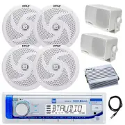 Marine Bluetooth Receiver, Amplifier, 4x 6.5" + 2x 3.5" White Speakers, Antenna