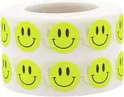 Fluorescent Yellow Smiley Face Circle Dot Stickers, 1/2 Inch Round, 1000 Labels on a Roll
