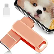 3 in 1 256GB USB Flash Drive for iPhone,Photo Stick,MFi Certified iPhone Flash Drive Thumb Drive,USB Memory Stick USB Storage Stick for iPhone 16/15/14/13/12/11/X/XS.../PC/USB C Flash Drives(Pink)