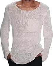 [Gsywaipei] Mens Solid Long Sleeve Knitted Pullover Classic Crewneck Male Knit Sweater Lightweight Slim Knitwear Sweaters, White, XL