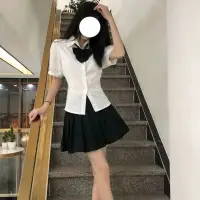 在飛比找蝦皮購物優惠-學院風減齡純欲風JK制服短袖襯衫女+黑色百褶裙夏季新款學生套