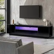 Oikiture TV Cabinet with LED Lights 180cm Black(Fits up to 65" TV)