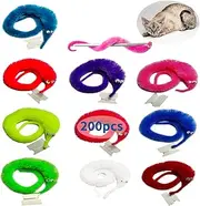 SHENGSEN 200 Pack Fuzzy Worm Toys with Big and Small Sizes Mixed Fuzzy Worms on Strings Trick Toys Carnival Party Favors for Kid Cat (10 Colors)