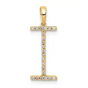14K Yellow Gold Real Diamond Letter I Initial Pendant