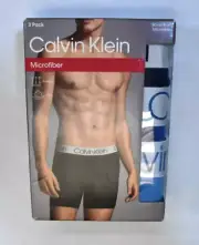 Calvin Klein Microfiber Boxer Briefs 3 Pack Wicking Soft Underwear Blue Mens S