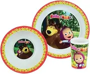 FUN HOUSE 005844 MASHA and MICHKA Children's Dinner Set with Plate, Bowl and Glass