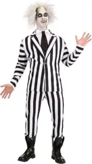 Plus Size Beetlejuice Costume - Black & White Striped Tuxedo Jacket, Pants 2X