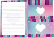 Writing Paper Set Writing Pad Lined with Envelope for Girls Boys Children Adults Building Blocks Purple Pink Blue Turquoise (1 Pad A5 with 25 Sheets + 15 Matching Printed Envelopes)