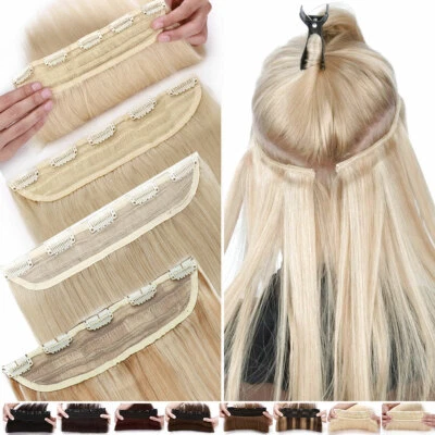 THICK One Piece Clip In 100% Remy Human Hair Extensions 3/4 Full Head V-Shape us