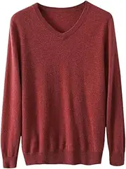 [Zadaos] 100% Solid Cashmere Sweater Men's Pullovers Spring Autumn V-Neck Tops Knit Jacket Burgundy M