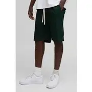 Mens Green Elasticated Waist Relaxed Long Length Cotton Twill Short
