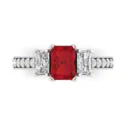 1.8 Emerald Round 3 stone Tourmaline Statement Engagement Ring 14k White Gold
