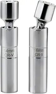 A ABIGAIL 2PCS Swivel Spark Plug Socket Removal Tool 14MM and 16MM for 3/8 Inch Drive Magnetic Thin Wall 12-Point