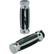 Pro-One Chrome w/ Straight Rubber Hand Grips for Harley Cable Throttle 84-17