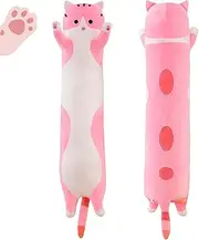 Cat Plush Pillow Cute Cartoon Cat Stuffed Animals Soft Long Body Pillow Gifts (27.55in Cat, Pink)
