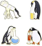 [Erkic] 4pcs Cartoon Cute Scientist Penguin Animal Enamel Pins Brooch Test Tube Reagent Drinks Telescope Penguin Brooches Badges Kids Jewelry Accessories Gift, Metal
