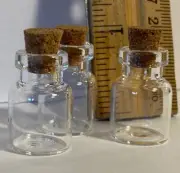 3 Mini Tiny Miniature Dollhouse tiny glass bottles jars cork lids crafts #7024