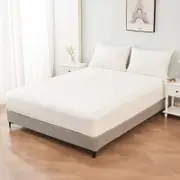 LINENOVA 100% Pure Cotton Deep Fitted Sheet Cover - Queen, White