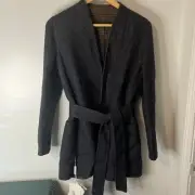 MaxMara Cucito A Mano NWT Midnight Blue Brown Chevron Galles Robe Jacket Sz 12