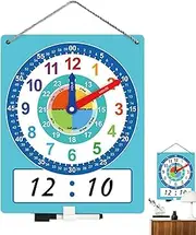 Teaching Clock, Educational Kids Clock Learning, Double Side Writable Time Practice Tool, Homeschool Supplies for Classroom and Home Use