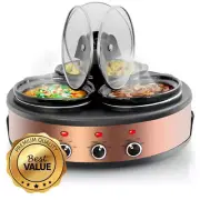 Megachef Mc-1103 Round Triple 1.5 Quart Slow Cooker And Buffet Server In