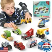 Kipipol 10 PCS Wooden Train Set Accessories, Toddler car Toys, fits Thomas, B