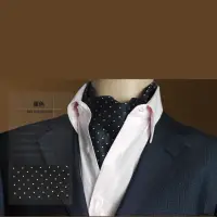 在飛比找momo購物網優惠-【拉福】男大領巾圍巾造型紳仕歐美(黑底白點)