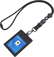 Wisdompro ID Badge Holder, Durable 23 inch Heavy Duty Lanyard with ID Holder, Safety Breakaway Detachable Buckle, Swivel Metal Hook, 1 Clear ID Window & 2 Credit Card Slot - Vertical Black