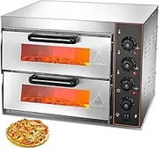 Commercial Electric Pizza Oven,16" Multi-Purpose Double-layer Toaster Stainless Steel Baking Oven with Pizza Stone and Timer,40L Capacity Multipurpose Toaster Bake Broiler,for Restaurant Home(Double L