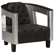 vidaXL Aviator Armchair Black Real Leather Bedroom Living Room Sofa Tub Seat