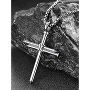 Stainless Steel Cross Necklace for Men – Nail Design Religious Pendant with Chain