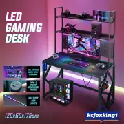 LED Gaming Desk Office Computer Table Racer Gamers Workstation Furniture Black
